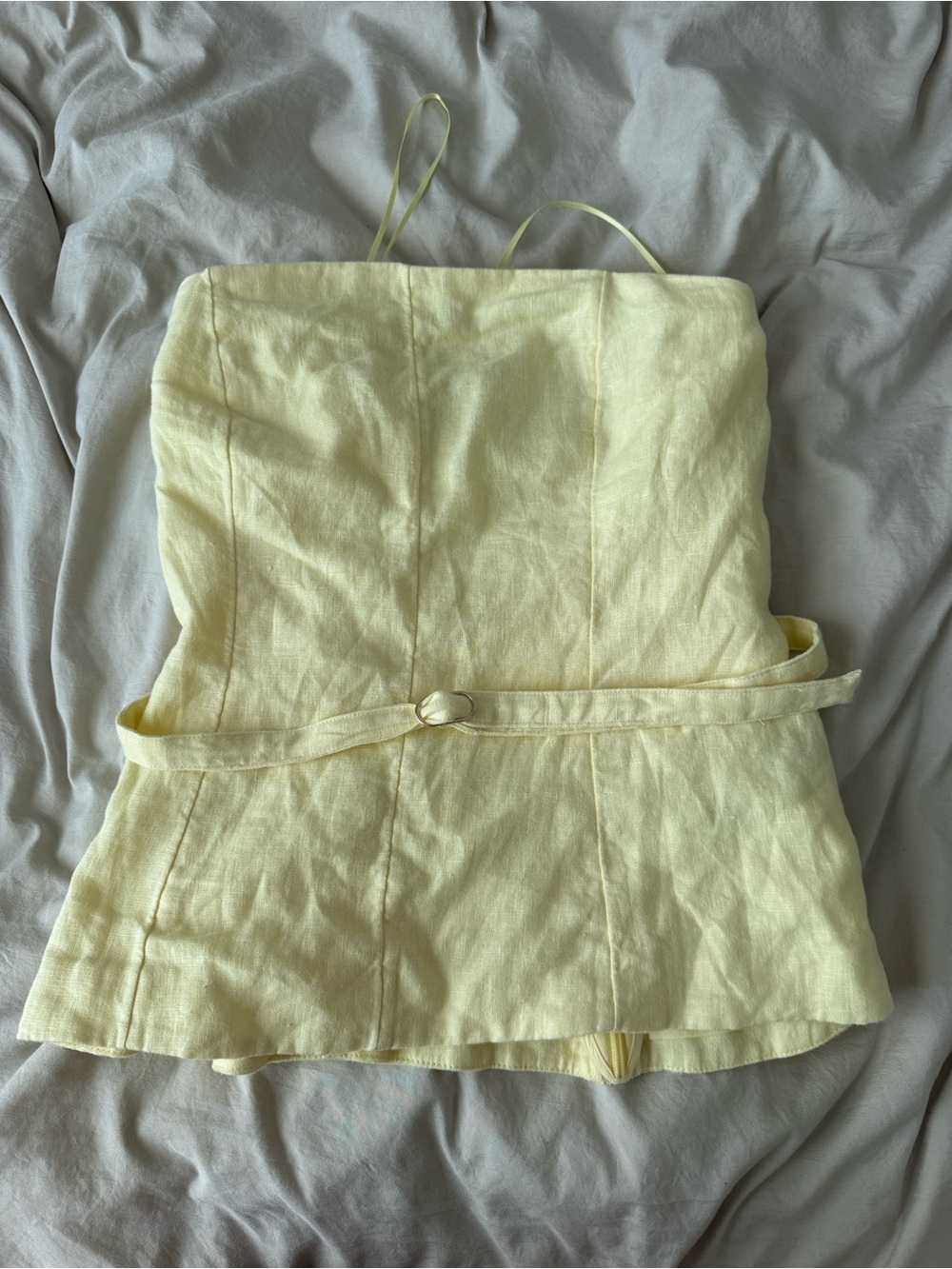 Abercrombie & Fitch Premium Linen Strapless Tailored Top in Pastel Yellow size S